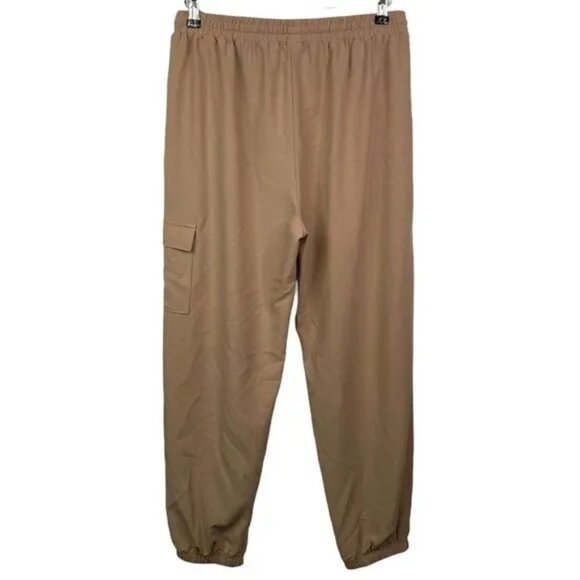 NWT TIMING WOMEN'S HIGH RISE TAN STRETCH CARGO JOGGER PANTS LARGE - Picture 3 of 5